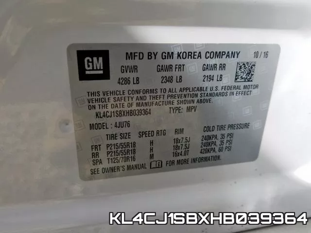 KL4CJ1SBXHB039364 фото 2