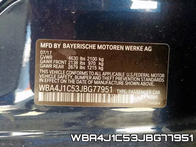 WBA4J1C53JBG77951 фото 2