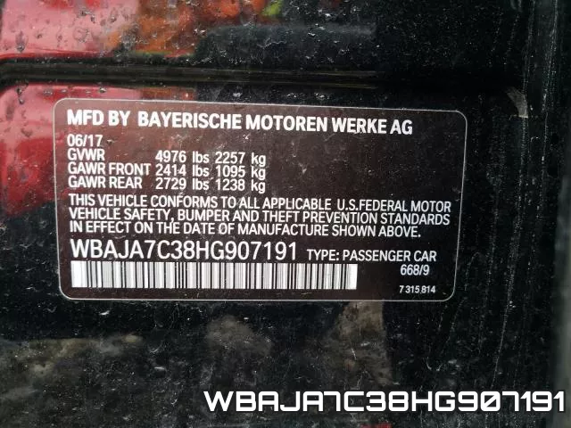 WBAJA7C38HG907191 фото 2
