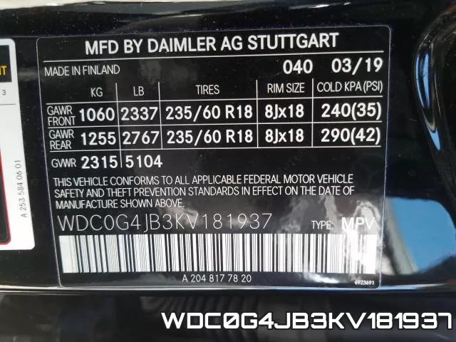 WDC0G4JB3KV181937 фото 2