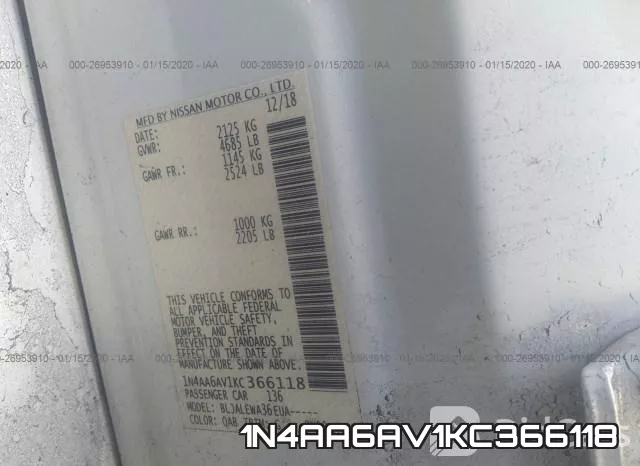 1N4AA6AV1KC366118 фото 10