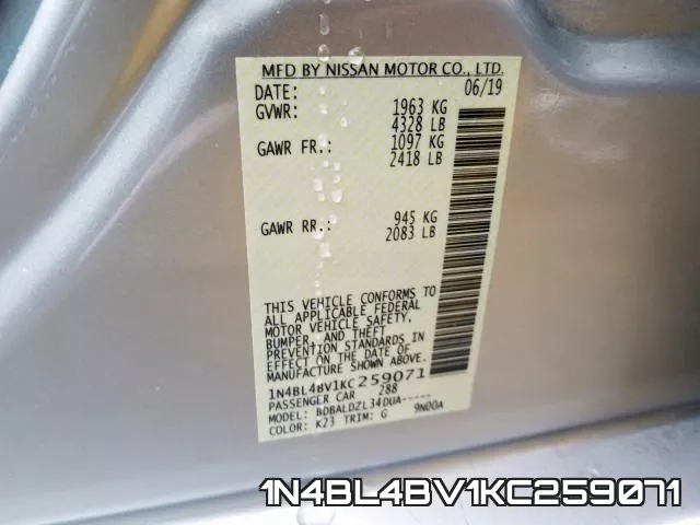 1N4BL4BV1KC259071 фото 2