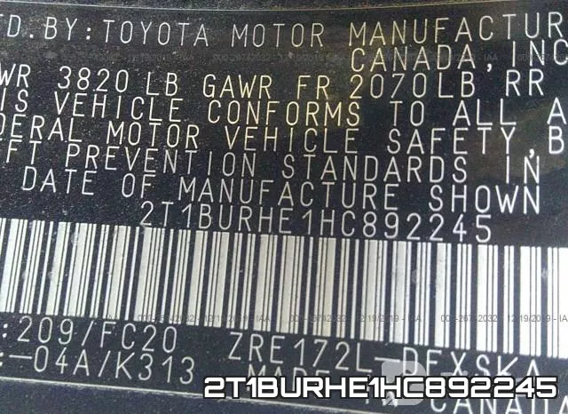 2T1BURHE1HC892245 фото 10