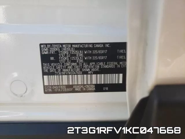 2T3G1RFV1KC047668 фото 2