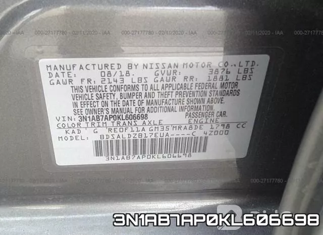 3N1AB7AP0KL606698 фото 10