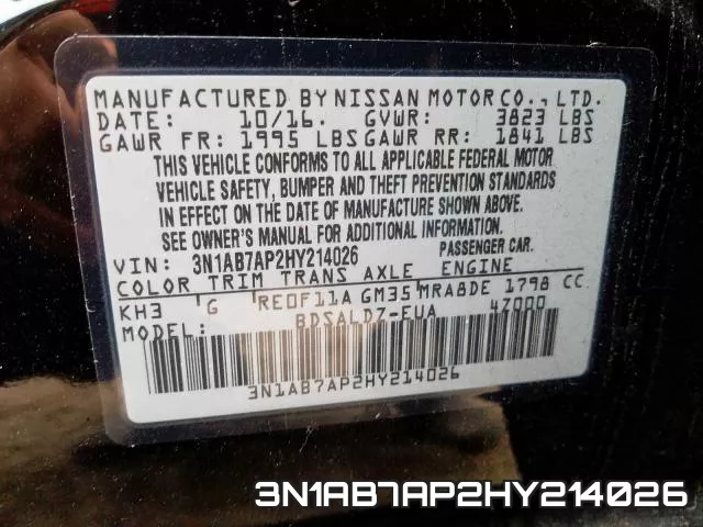 3N1AB7AP2HY214026 фото 2