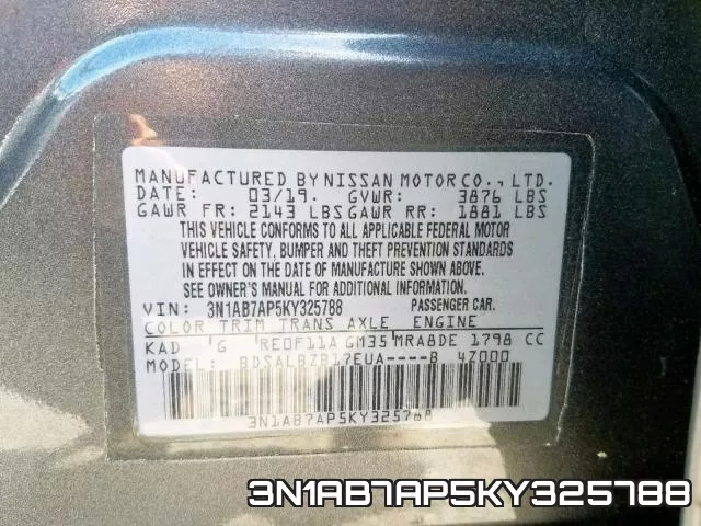 3N1AB7AP5KY325788 фото 2
