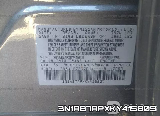 3N1AB7APXKY415809 фото 10