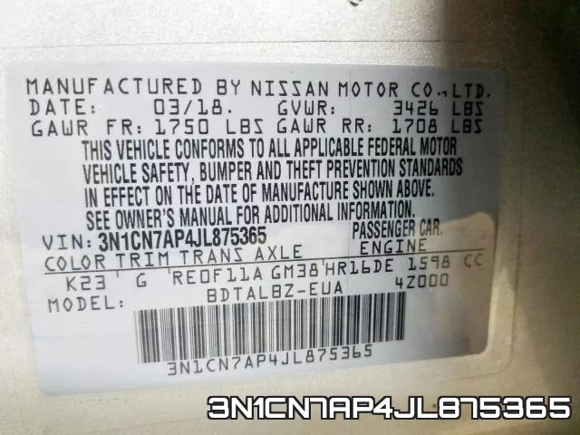 3N1CN7AP4JL875365 фото 2