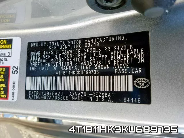 4T1B11HK3KU689735 фото 2