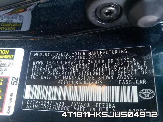 4T1B11HK5JU504972 фото 2
