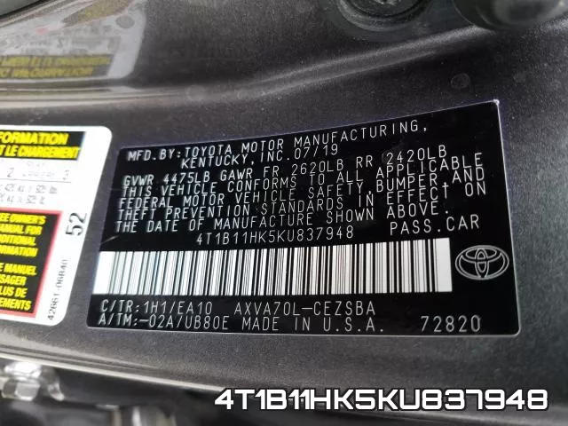 4T1B11HK5KU837948 фото 2