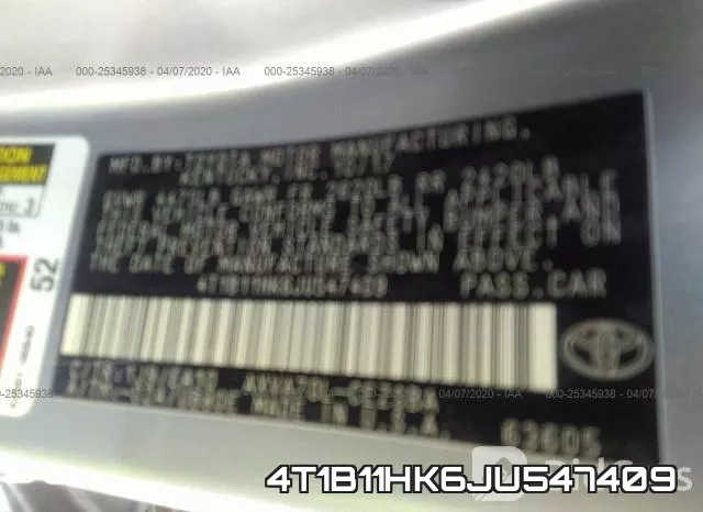 4T1B11HK6JU547409 фото 10