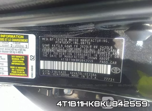 4T1B11HK8KU842559 фото 10
