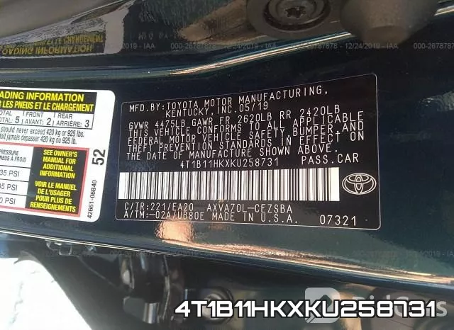 4T1B11HKXKU258731 фото 10