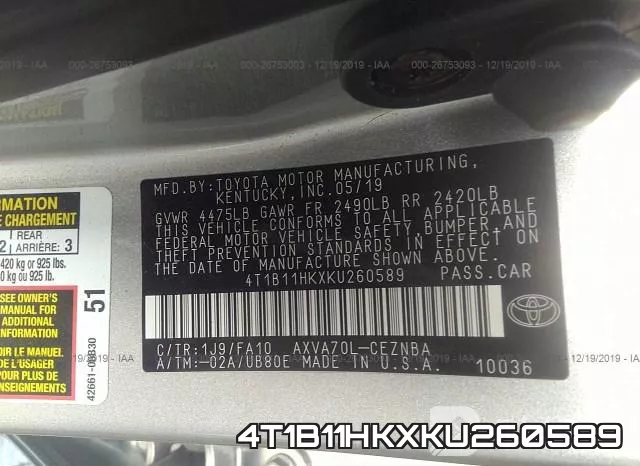 4T1B11HKXKU260589 фото 10