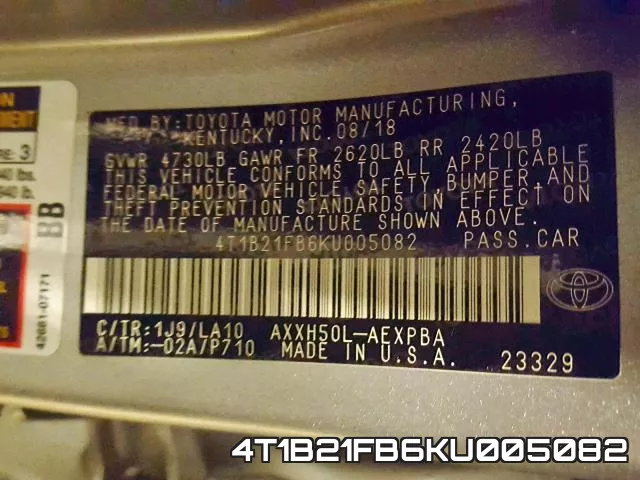 4T1B21FB6KU005082 фото 2