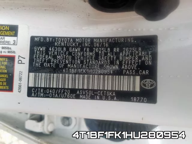4T1BF1FK1HU280954 фото 2