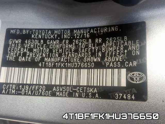 4T1BF1FK1HU376650 фото 2