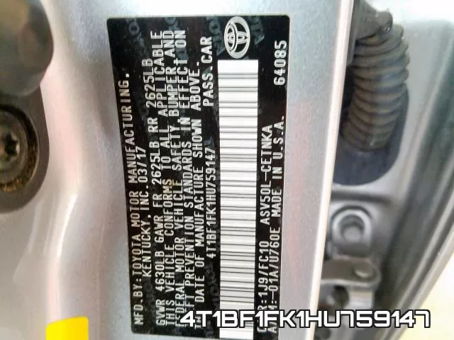 4T1BF1FK1HU759147 фото 2