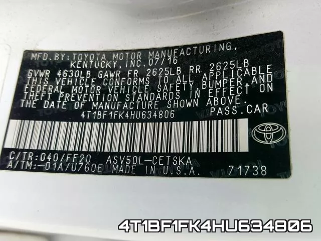 4T1BF1FK4HU634806 фото 2