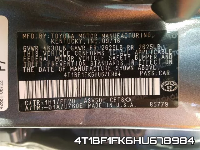 4T1BF1FK6HU678984 фото 2