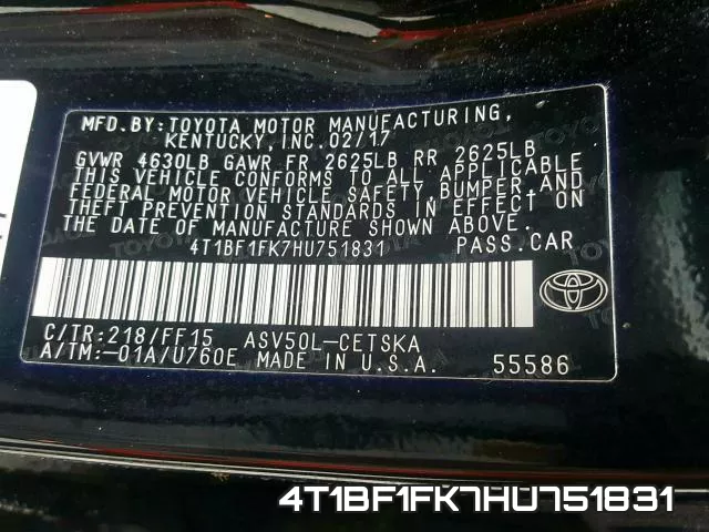 4T1BF1FK7HU751831 фото 2