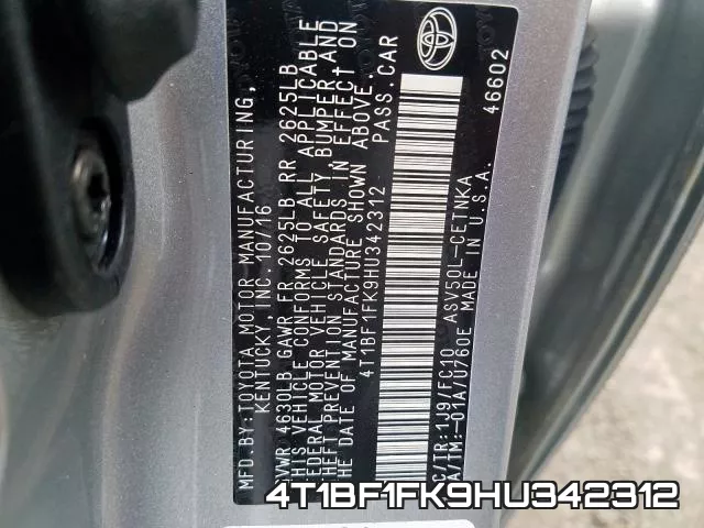 4T1BF1FK9HU342312 фото 2