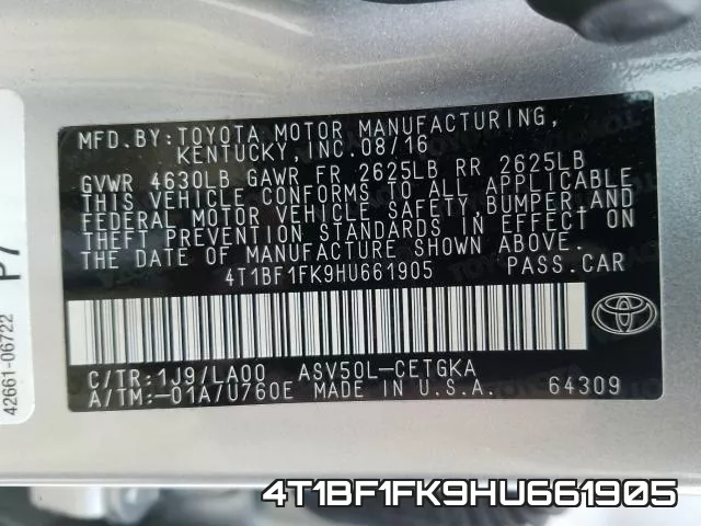 4T1BF1FK9HU661905 фото 2