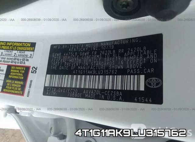 4T1G11AK9LU315762 фото 10