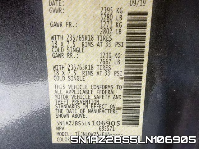 5N1AZ2BS5LN106905 фото 2