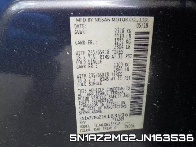5N1AZ2MG2JN163536 фото 2