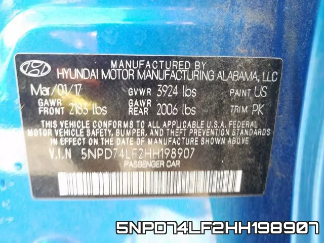 5NPD74LF2HH198907 фото 2