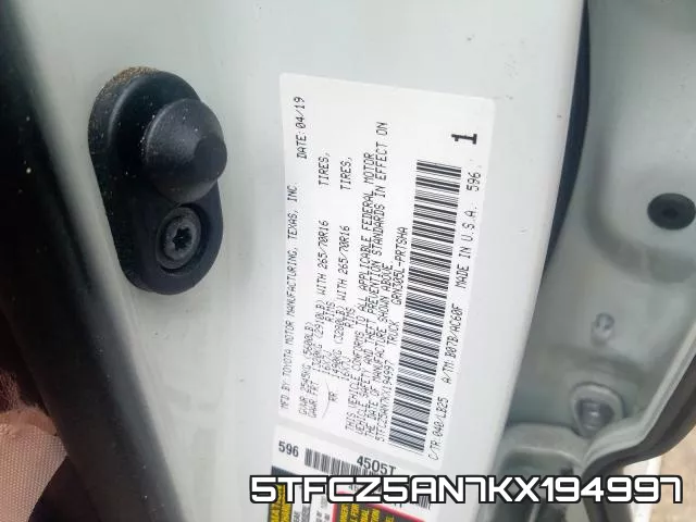 5TFCZ5AN7KX194997 фото 2
