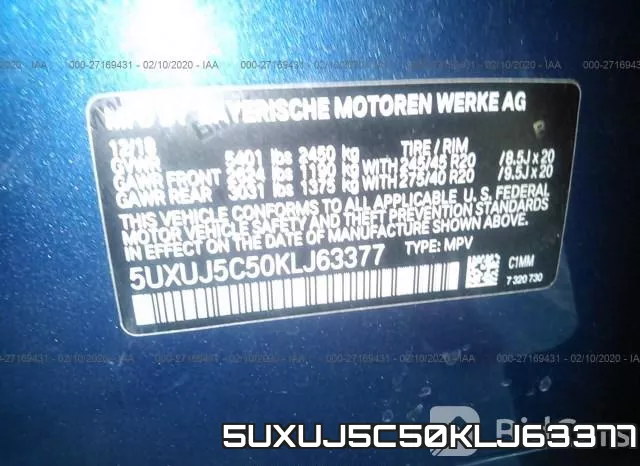 5UXUJ5C50KLJ63377 фото 10