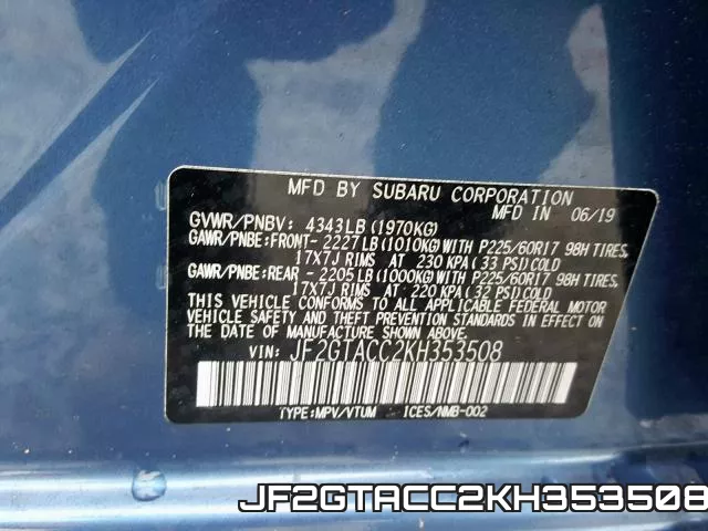 JF2GTACC2KH353508 фото 2