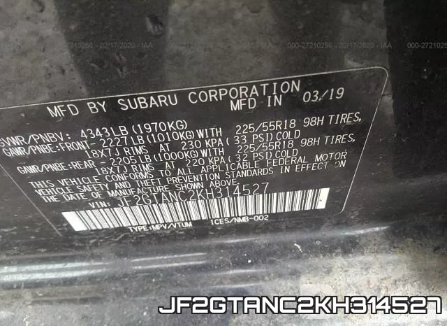 JF2GTANC2KH314527 фото 10