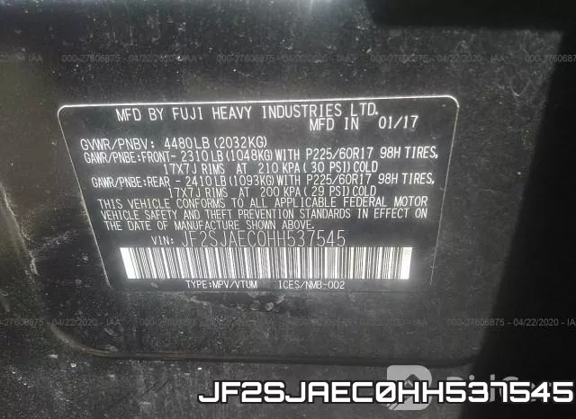 JF2SJAEC0HH537545 фото 10