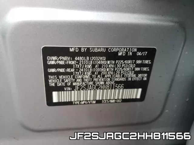JF2SJAGC2HH811566 фото 2