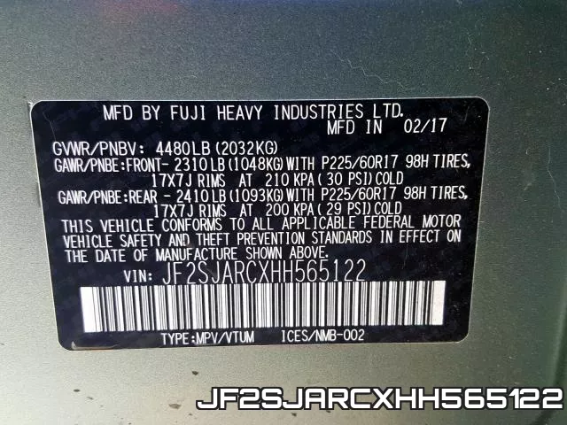 JF2SJARCXHH565122 фото 2