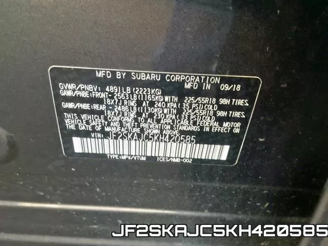 JF2SKAJC5KH420585 фото 2