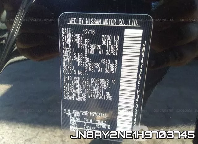 JN8AY2NE1H9703745 фото 10