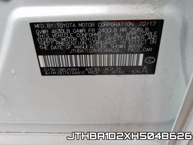 JTHBA1D2XH5048626 фото 2