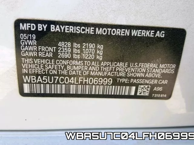 WBA5U7C04LFH06999 фото 2