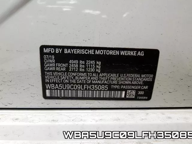 WBA5U9C09LFH35085 фото 2