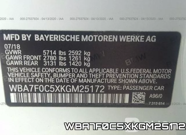 WBA7F0C5XKGM25172 фото 10