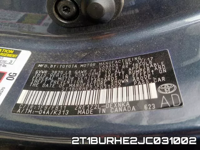 2T1BURHE2JC031002 фото 2