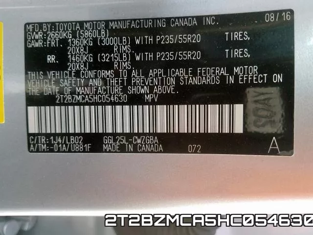 2T2BZMCA5HC054630 фото 2