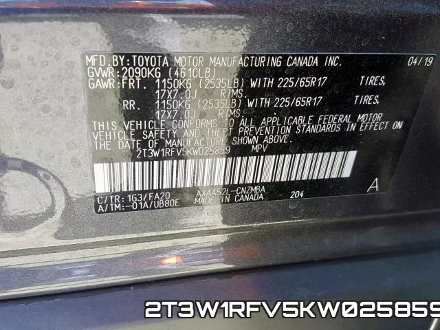 2T3W1RFV5KW025859 фото 2