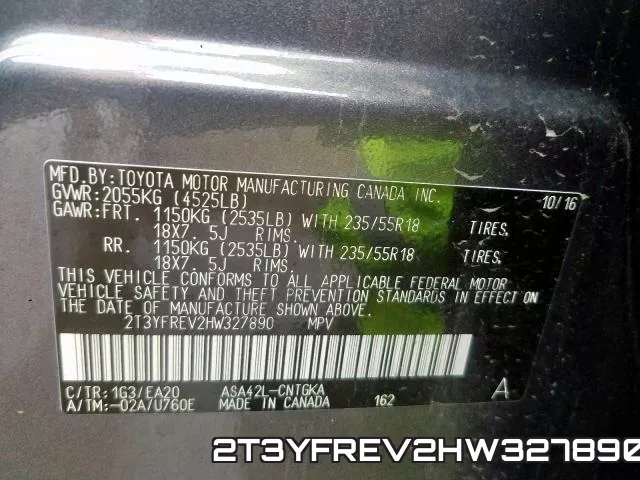 2T3YFREV2HW327890 фото 2